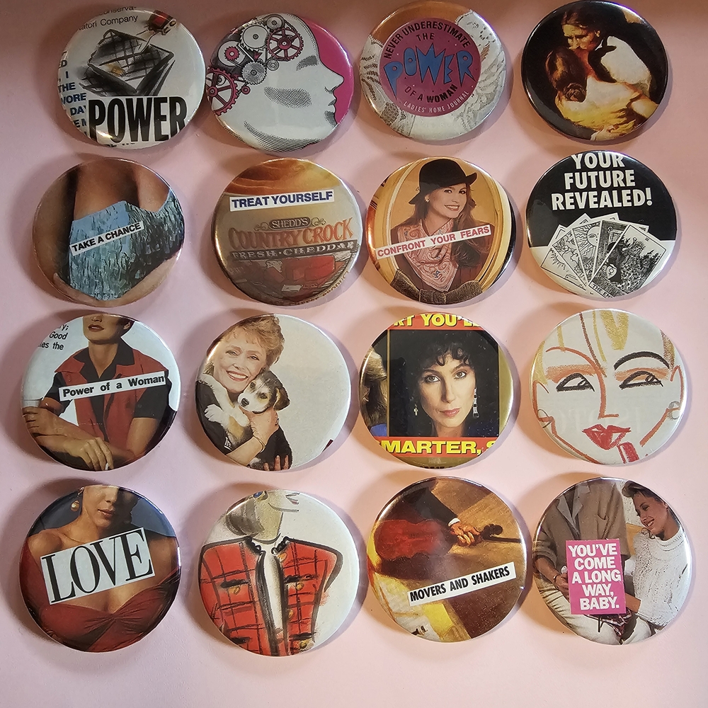 Vintage-Inspired Round Button Pin Set — Pink & Multicolor